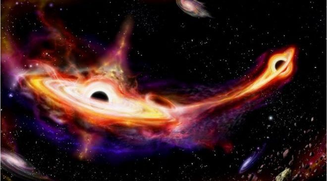 Столкновение двух черных дыр породило яркую вспышку света. Такого астрономы еще не видели